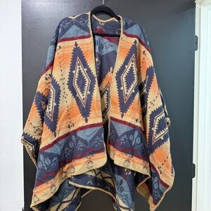 Tribal Patterned Poncho in Warm Tones